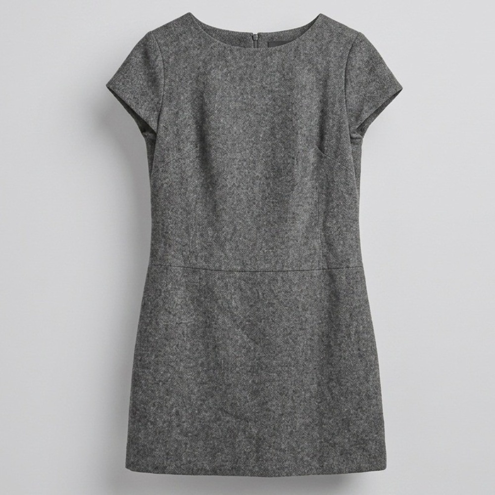 Gap Premium Classic Tailored Wool Blend Shift Dress Charcoal Gray Short Sleeve 8